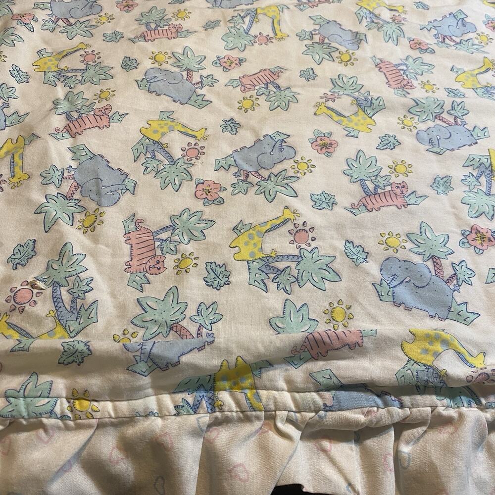 Vintage Novelty Crib Baby Coverlet Safari Jungle Animals Quilt Blanket 43”x33”